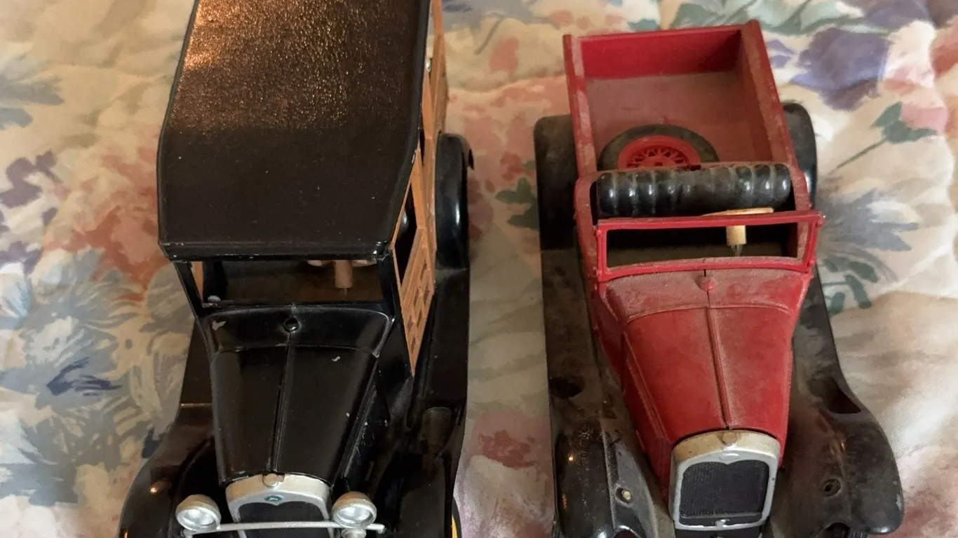Hubley Toys Diecast Metal Model A Pickup Truck and Woody Wagon