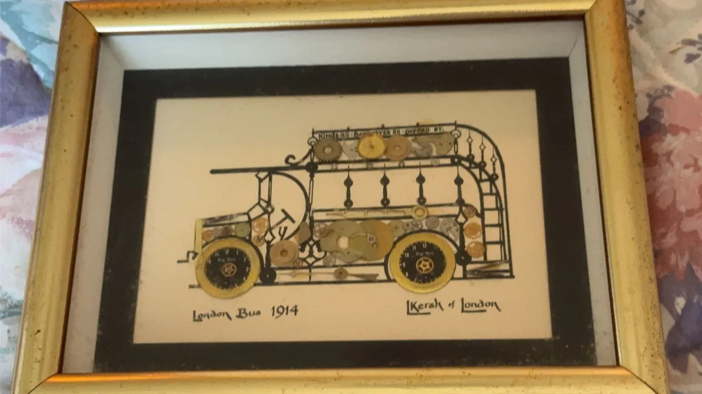 L Kersh Of London Horological Collage Art Framed 1914 London Bus
