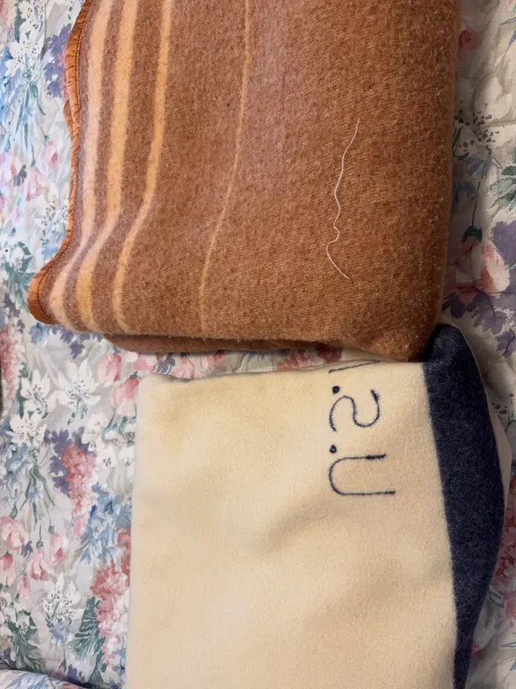 US Navy Issue Wool Blanket and Striped Brown Wool Blanket Lot
