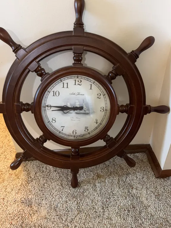 Seth Thomas Wooden Ship Wheel Wall Clock Nautical Decor