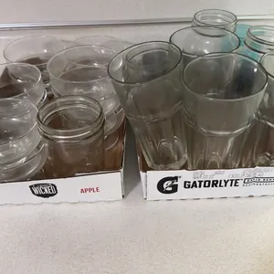 Assorted Clear Glassware Lot Paneled Highballs Dessert Bowls Mason Jars