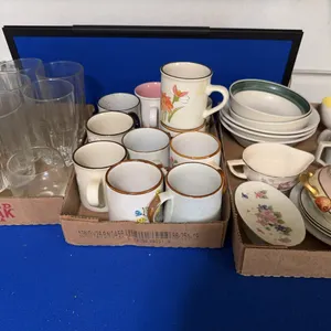 Assorted Ceramic Mugs Cut Glass Tumblers Lusterware Bowl Collection