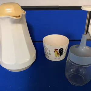Vintage Kitchenware Lot Thermal Carafe Glass Chopper Rooster Bowl
