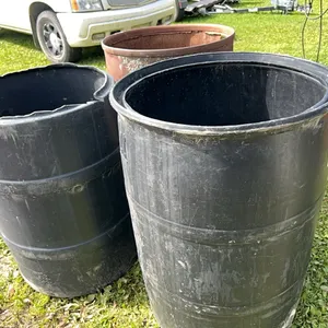 2 - PLASTIC RAIN BARRELS & METAL BURN BARREL