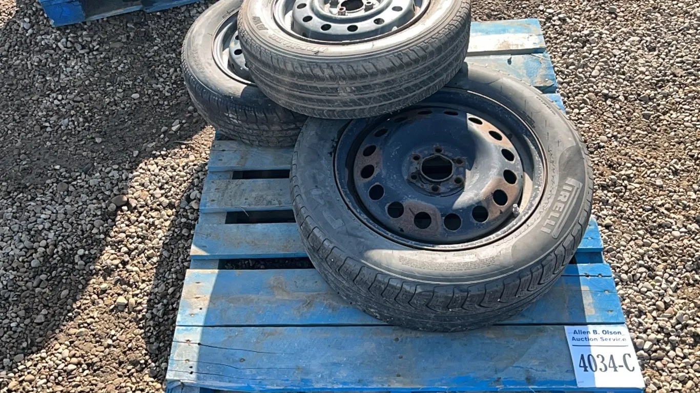 2 - MOTOMASTER 175/70 R17 TIRES ON 4 BOLT RIMS, 1 - FIRELLI 225/60 R17 TIRE ON 5 BOLT RIMS - ALL RIM VALUE ONLY