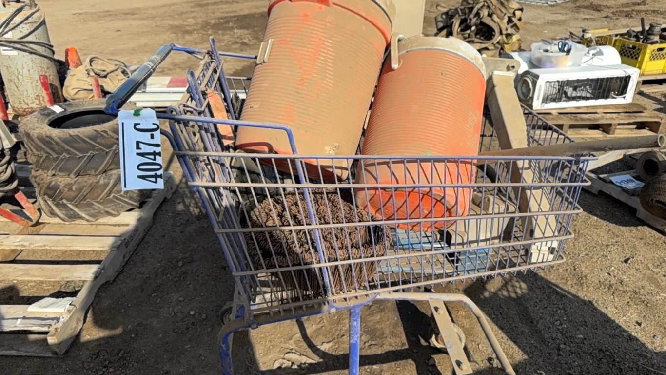 SHOPPING CART, 2 - IGLOO COOLERS, REBAR TIES