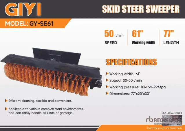 2026 GIYI GY-SE61 61 in Skid Steer Broom (Unused)