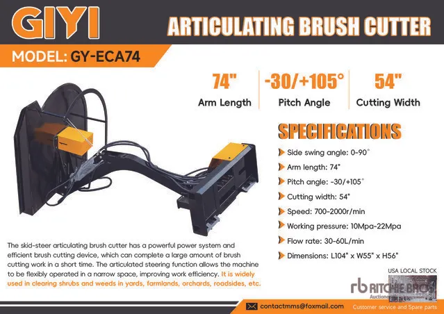 2026 GIYI GY-ECA74 54 in Articulating Skid Steer Brush Cutter (Unused)