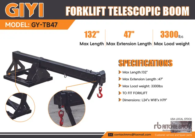 2026 GIYI GY-TB47 132 in 3300 lb Forklift Telescopic Boom (Unused)