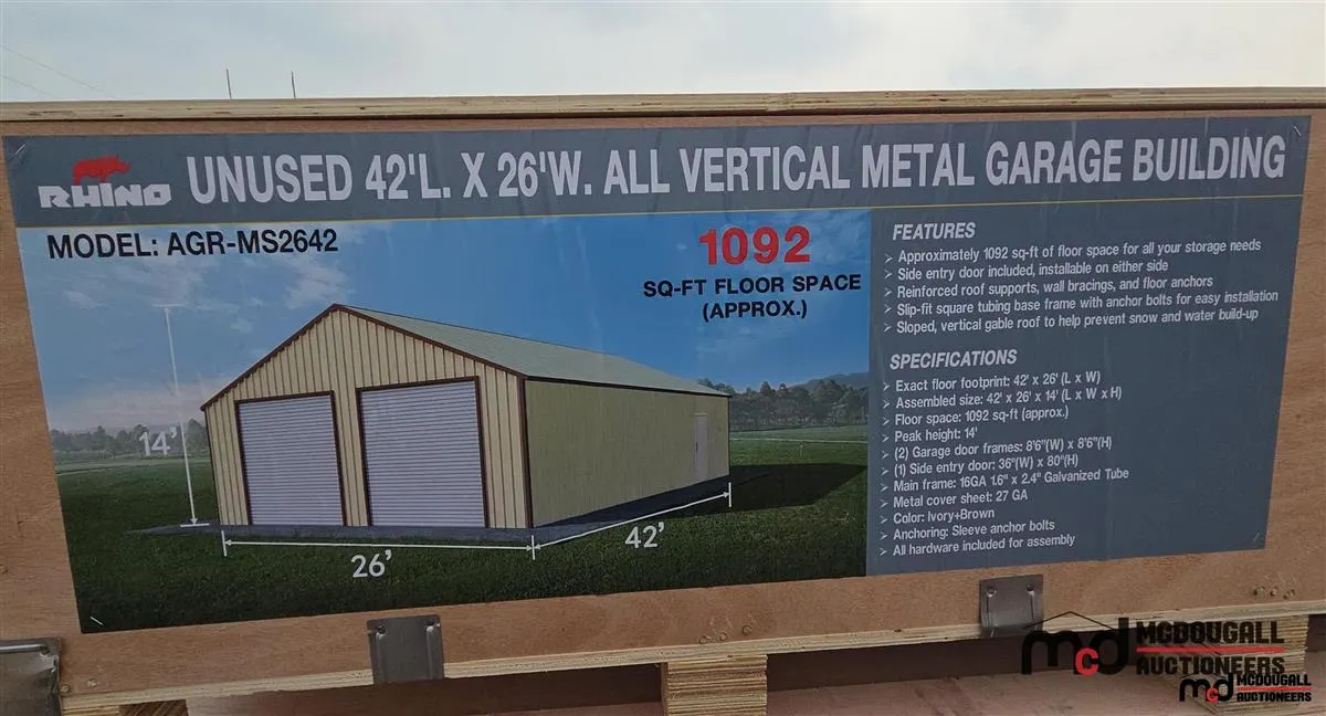 Rhino AGR-MS2642 42'x26' Metal Garage Kit
UNRESERVED