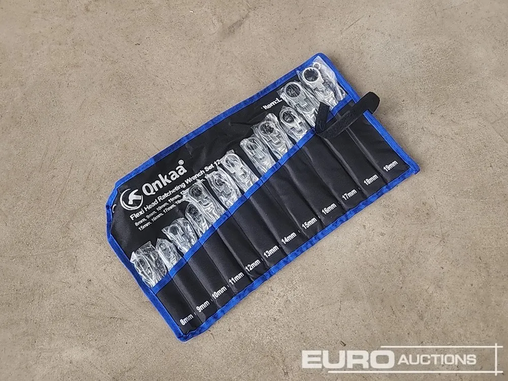 Unused 12pcs Flexible Ratchet Spanner Set, 8-19mm