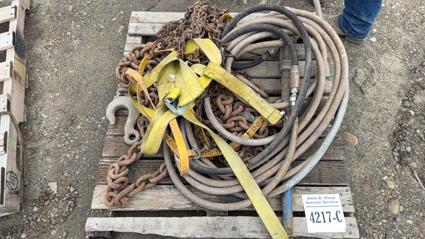 CHAIN, HOOKS, TIEDOWN STRAPS, HOSE