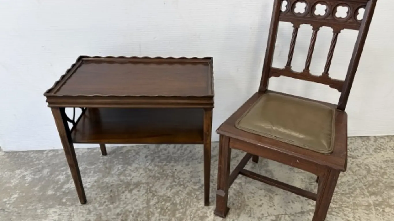 Gothic Hall Chair & Pie-Crust Edge Tier Side Table