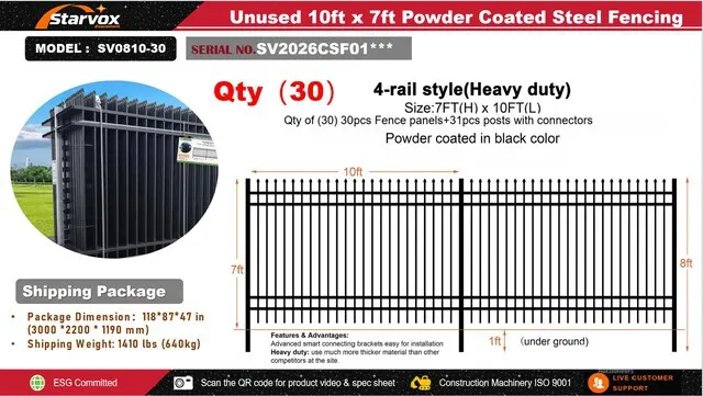 Quantity of (30) 2026 STARVOX SV0810-30 10 ft x 7 ft Powder Coated Fencing (Unused)