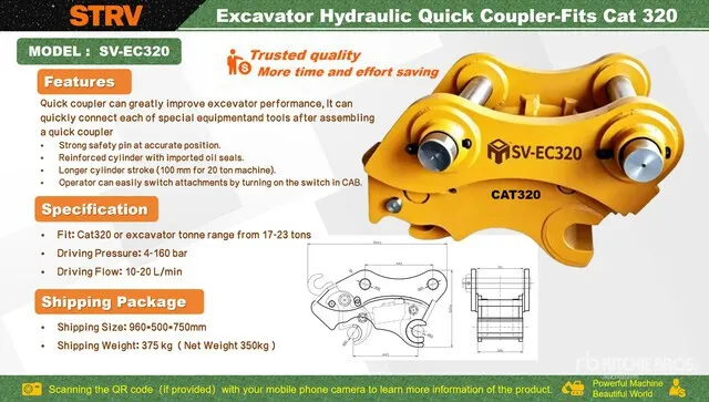 2026 STARVOX SV-EC320 Excavator Hydraulic Quick Coupler - Fits Cat 320 (Unused)