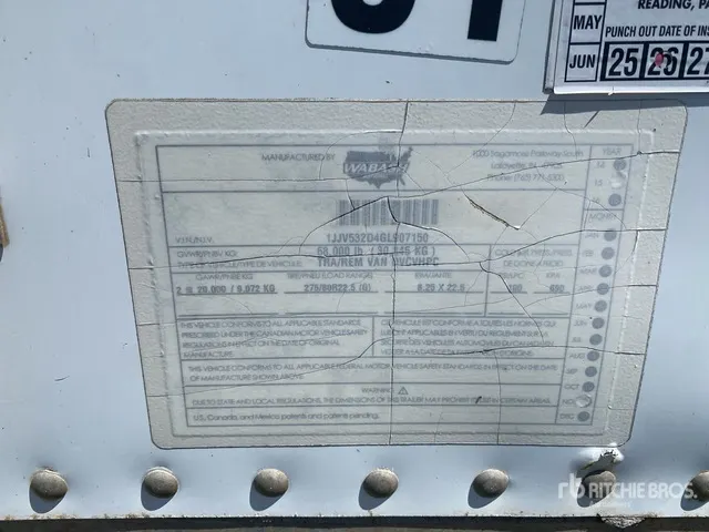 2016 Wabash DVCVHPC 53 ft x 102 in T/A Van Trailer