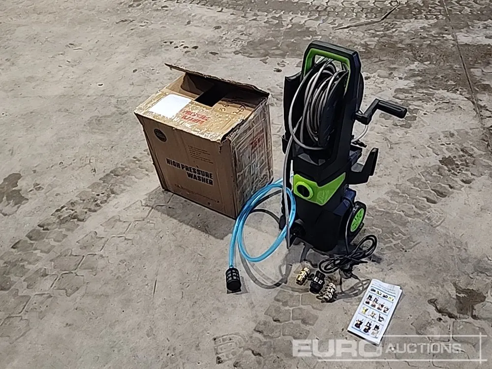 Unused 240 Volt High Pressure Washer, Lance, Hose Reel, Water Extractor Pump & Foam Bottle