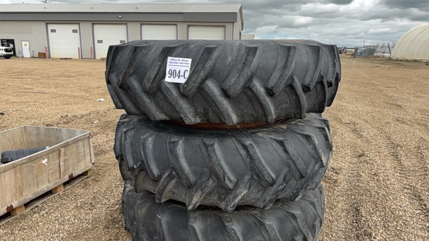 3 - MAXI-TRAC 18.4-38 TRACTOR TIRES ON RIMS