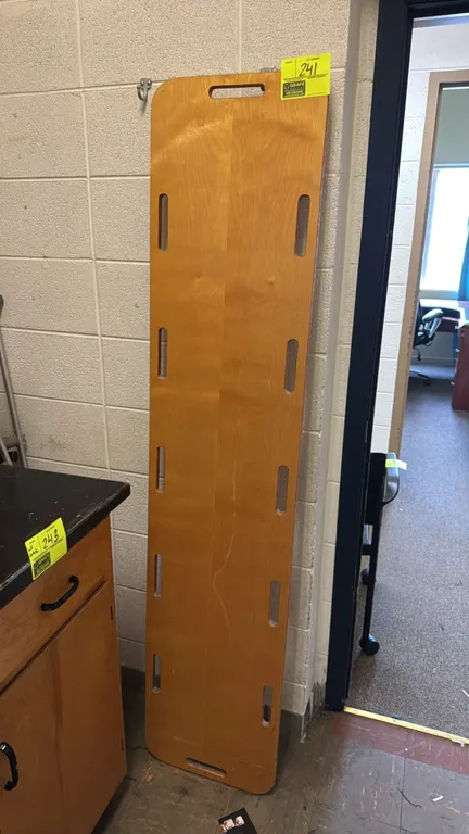 Wood stabilizer board. Features multiple hand cutouts along the perimeter and two wooden runner support slats on the reverse side. Dimensions: 16"W x