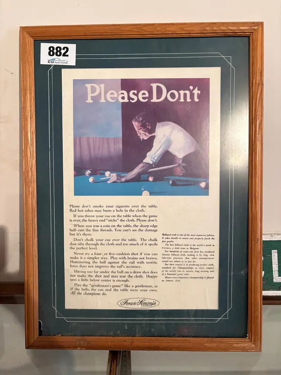 FRAMED ADVERTISING "PLEASE DON'T" BILLARD POSTER