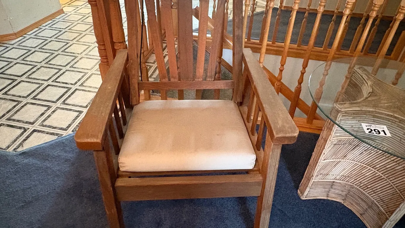 ANTIQUE CHAIR AND GLASS TOP SIDE TABLE