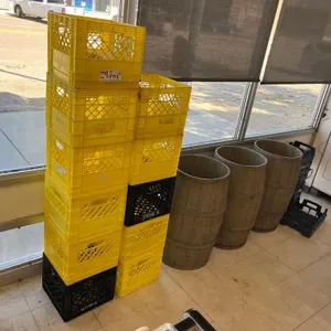 Assorted Plastic Crates and Wood Barrels
 UNRESERVED