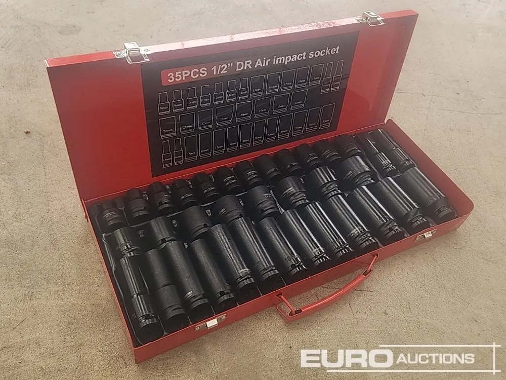 Unused 35 Piece 1/2" Drive Air Impact Socket Set, Steel Case