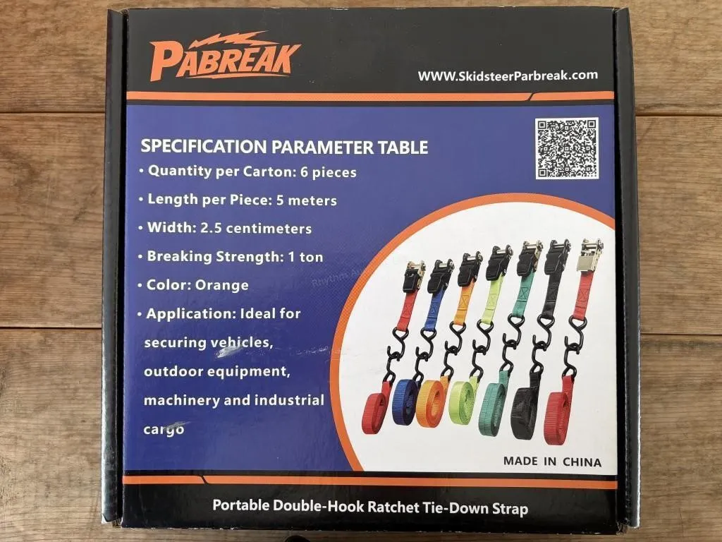 Double Hook Ratchet Tie-Down Strap - 6 Pieces