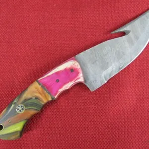Damascus Steel Hunting Knife with Gut Hook