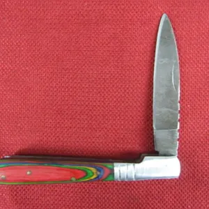 Colorful Wood Handle Damascus Pocket Knife