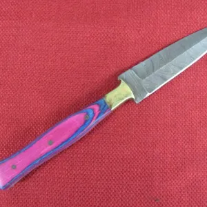 Pink and Blue Wood Handle Dagger Knife