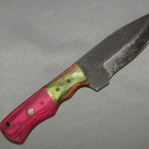 Pink Handle Damascus Steel Fixed-Blade Knife