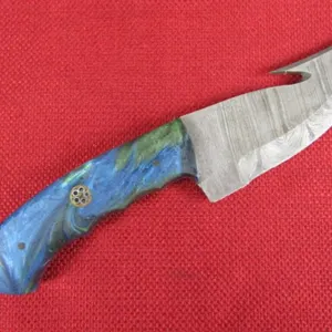 Blue Handle Damascus Steel Hunting Knife