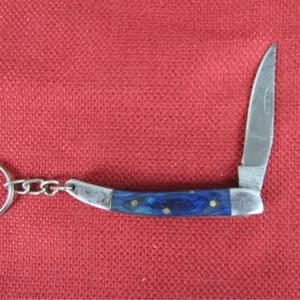 Blue Wood Handle Keychain Pocket Knife