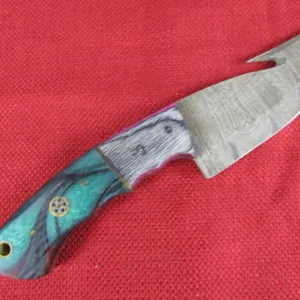 Blue and Purple Wood Handle Hunting Knife