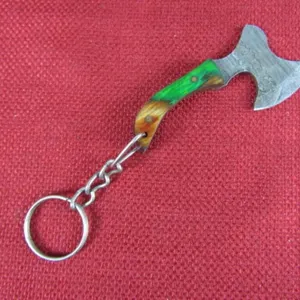 Damascus Steel Hatchet Key Chain