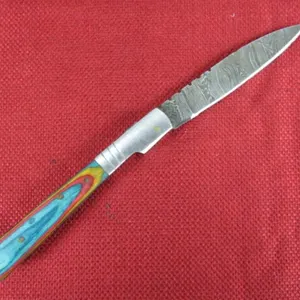 Blue, Red, Yellow Wood Handle Pocket Knife