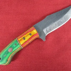 Red and Green Wood Handle Hunting Knife