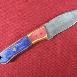 Blue, Yellow & Red Wood Handle Knife