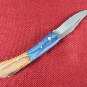 Blue and Brown Wood  Handle Pocket Knife