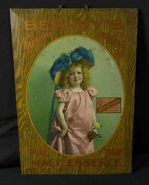 1904 TOC TIN SIGN BESLEY'S WAUKEGAN BREWING CO'S PURE TONIC MALT ESSENCE ILLINOIS