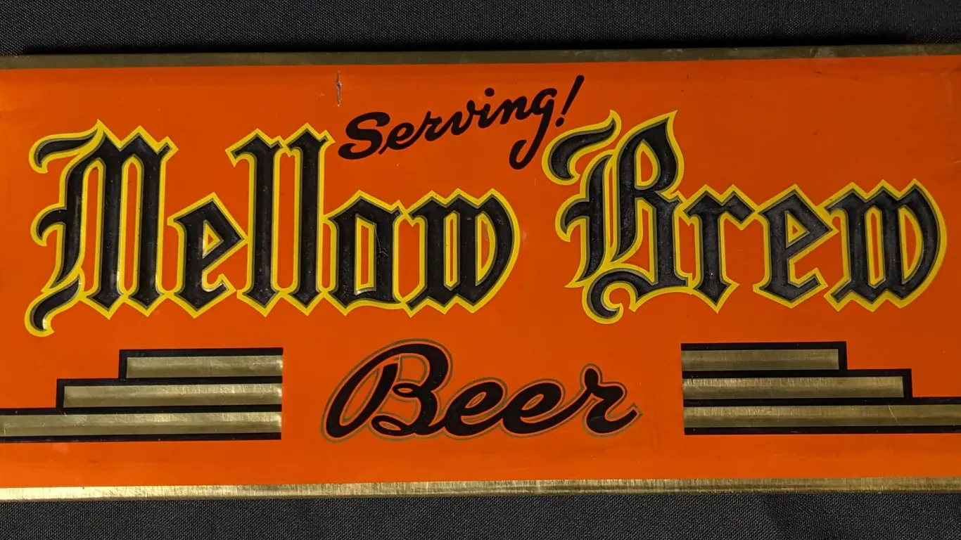 TOC TIN SIGN SERVING MELLOW BREW BEER (ELECTRIC CITY BREWING KAUKANA WISCONSIN)