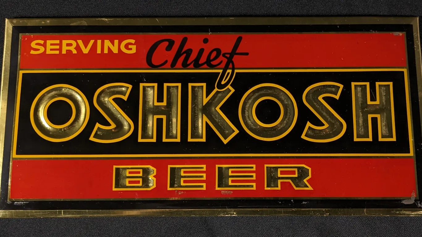 TOC TIN SIGN SERVING CHIEF OSHKOSH BEER (WISCONSIN)