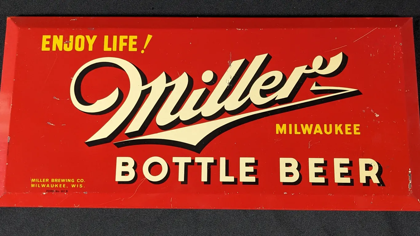 TOC TIN SIGN ENJOY LIFE! MILLER MILWAUKEE BOTTLE BEER WISCONSIN