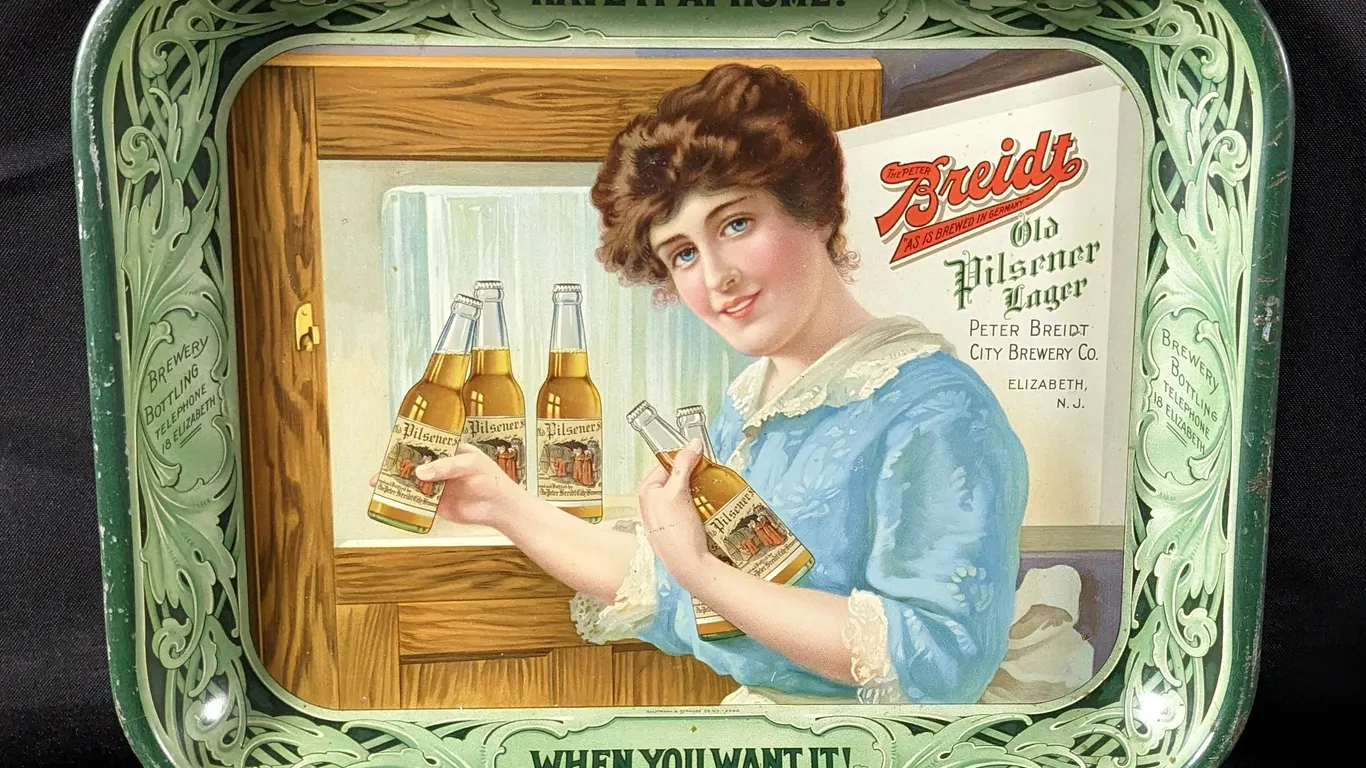 PRE PRO BEER TRAY PETER BREIDT OLD PILSENER LAGER CITY BREWERY CO ELIZABETH NEW JERSEY