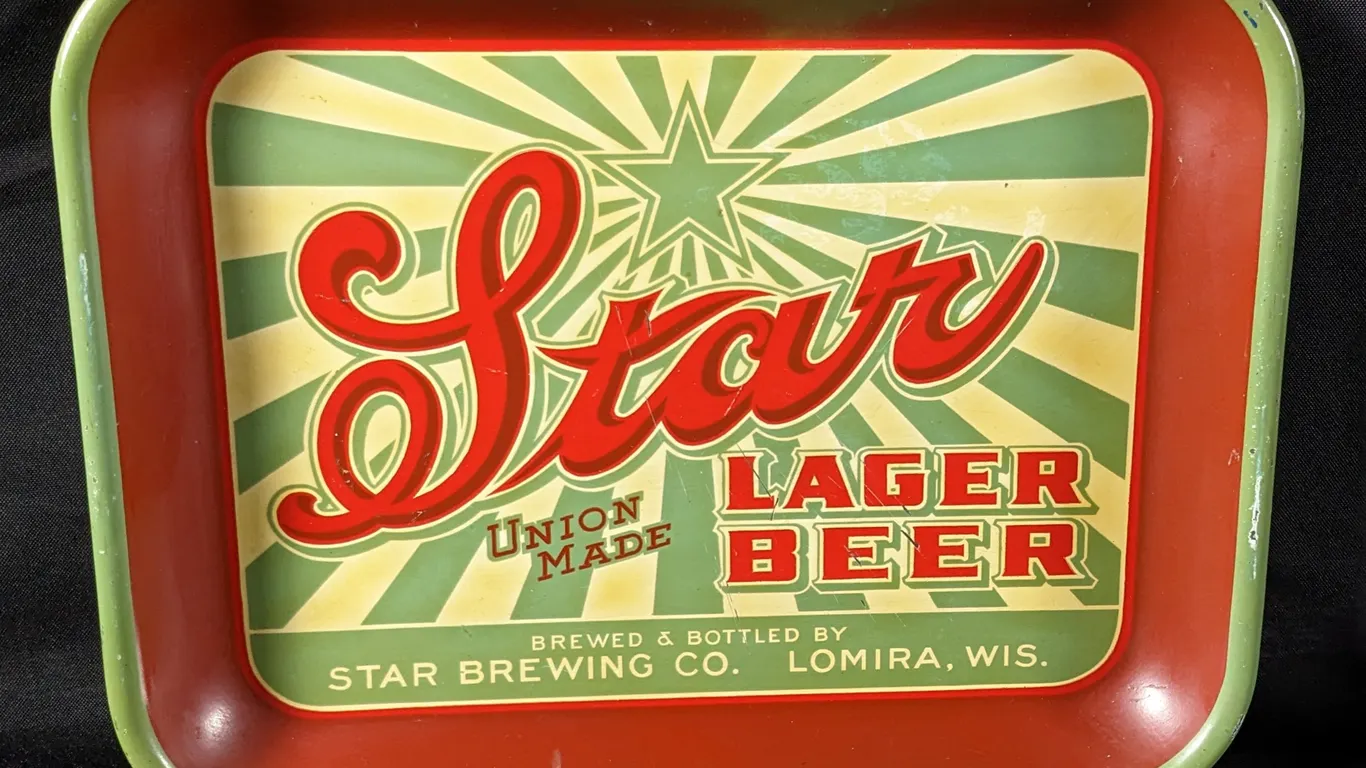 PRE PRO BEER TRAY UNION MADE STAR LAGER BEER LOMIRA WISCONSIN