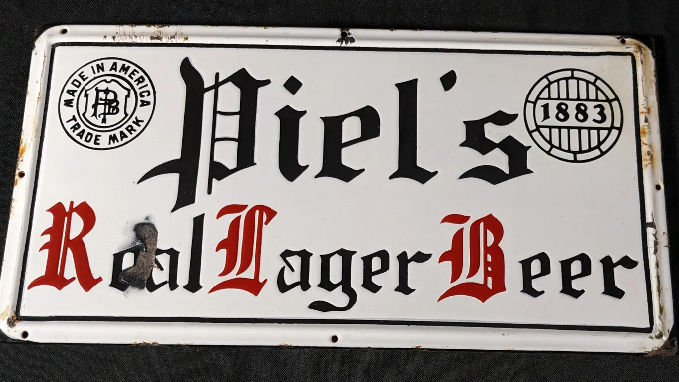 PORCELAIN BEER SIGN PIEL'S REAL LAGER BEER