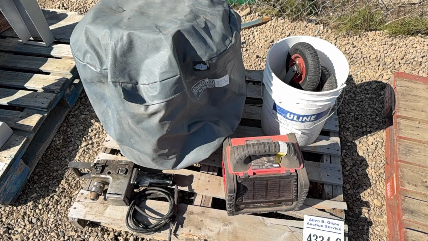 SAFE TO GO MULTI-FINCTION POWER SUPPLY, 4 - CASTER WHEELS, ANGLE DRILL, CHAR-BROIL TURKEY FRYER w/ COVER