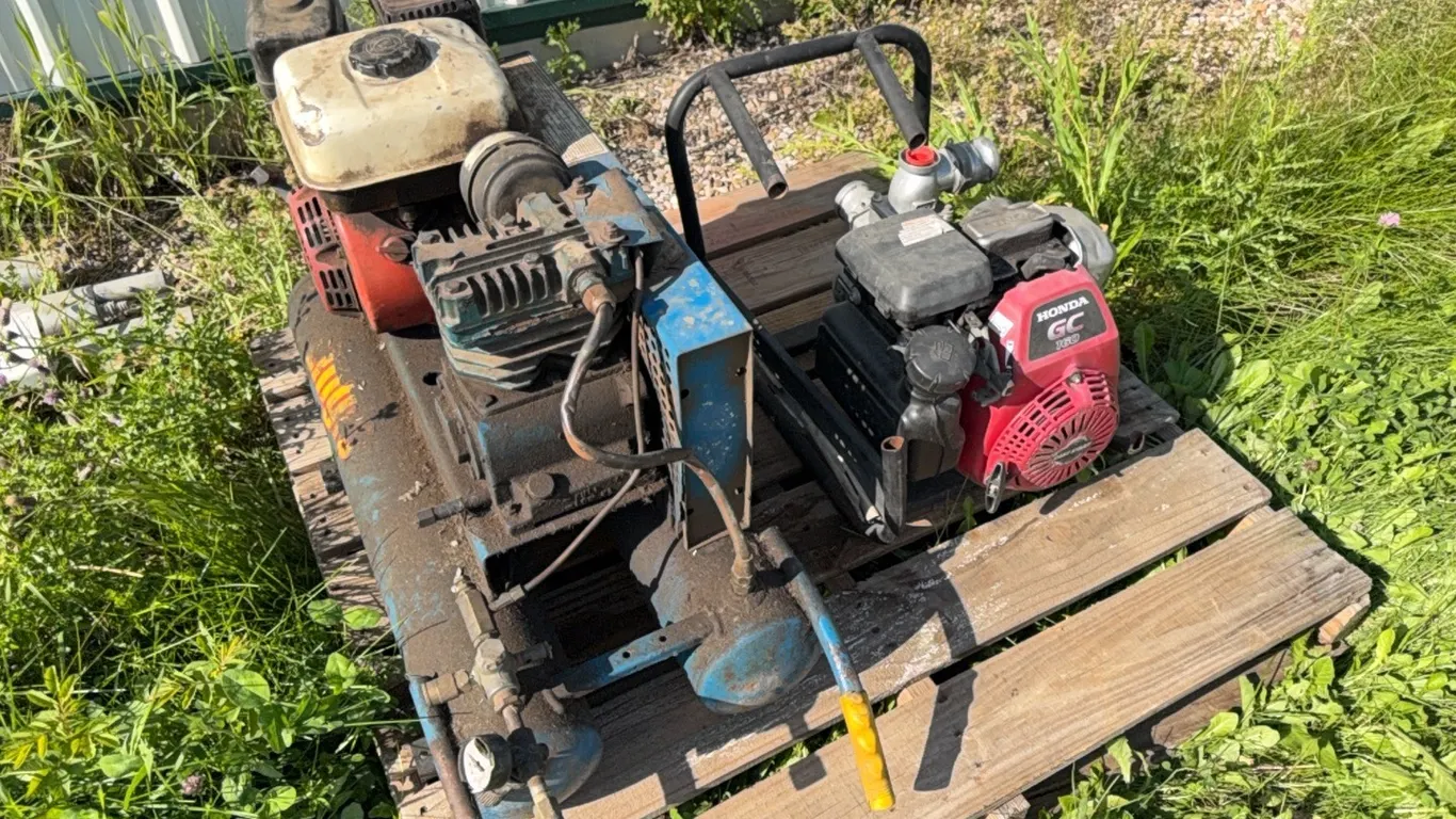 Emglo Comoressor for Parts (Engine was running, Compressor needs repair), Honda Water Pumo (Needs tune up & some repair)