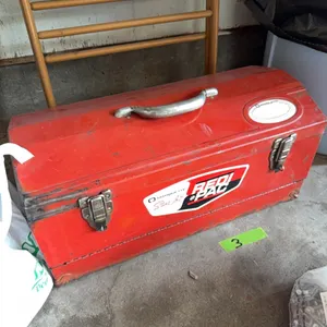 Plumbers tool box, large vintage metal box, nice, includes extra fittings